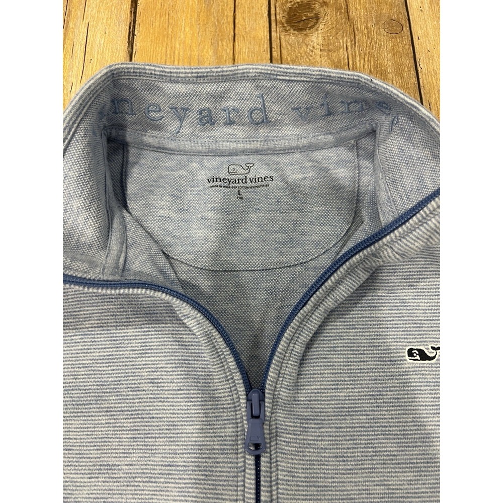 Vineyard Vines 1/4 Zip Pullover Light Blue/White Striped Boys Sz Lg Whale Logo - Picture 6 of 11